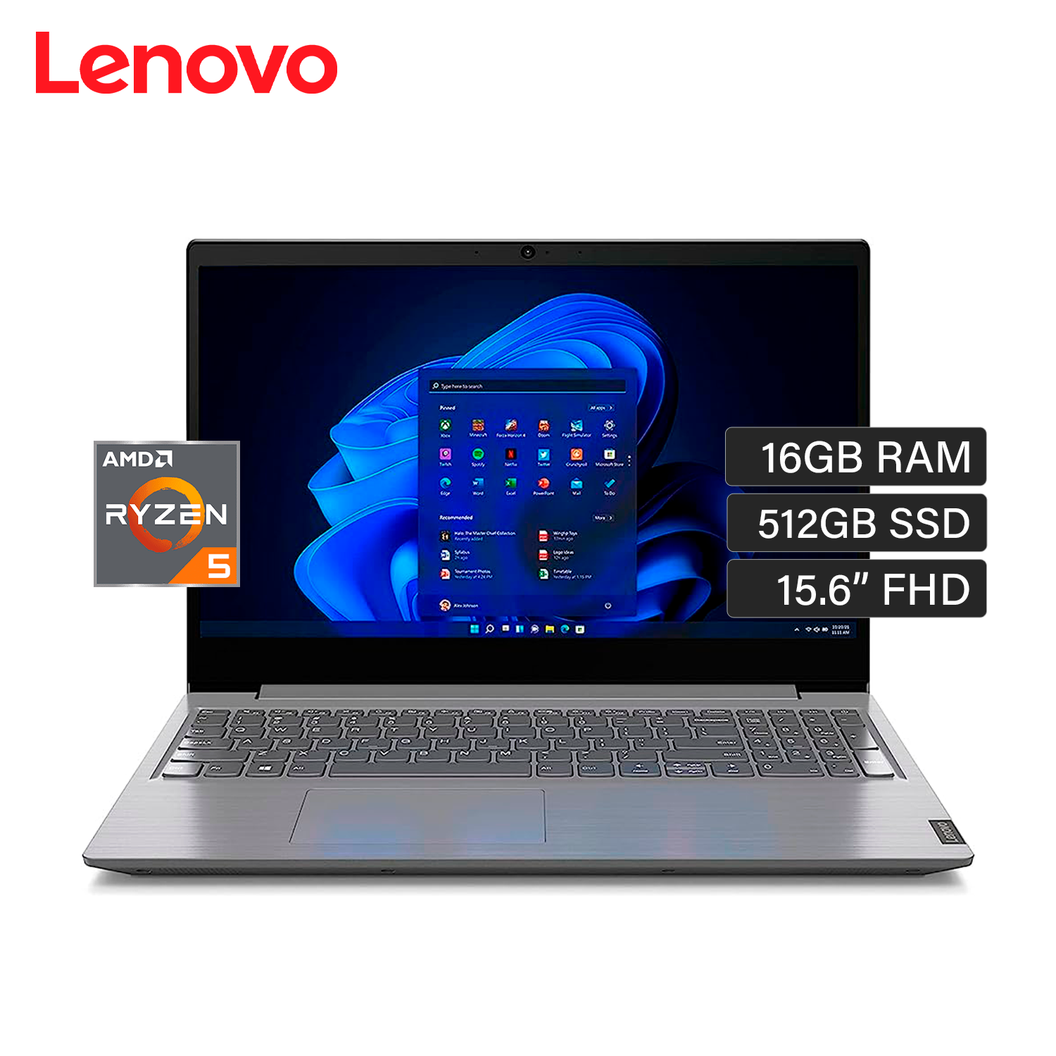 Laptop Lenovo V15 G4 AMN Ryzen 5 7520U 16GB 512GB SSD 15.6" FHD (82YU00XYLM) - Arctic Grey